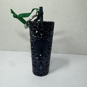 Starbucks Black Studded Mini Cold Cup Keychain Ornament Faceted Iridescent Logo